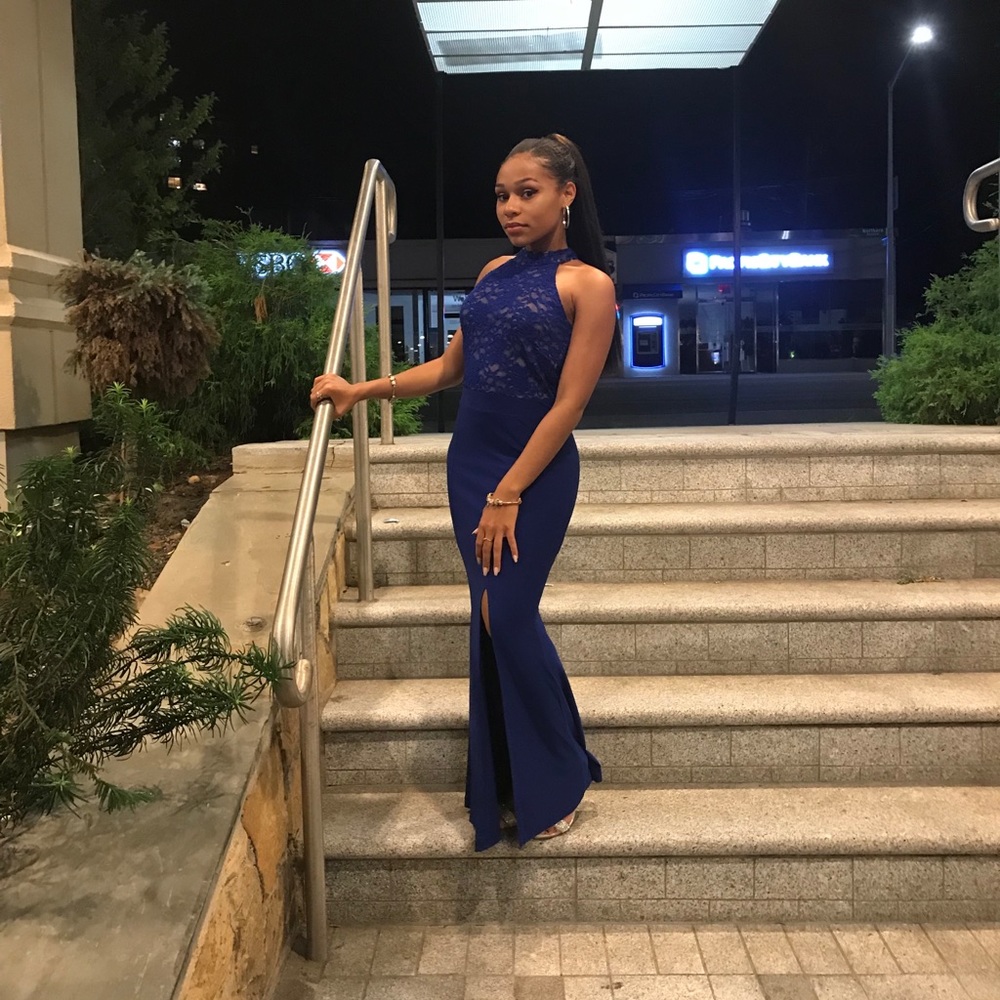 Royal blue leg split dress